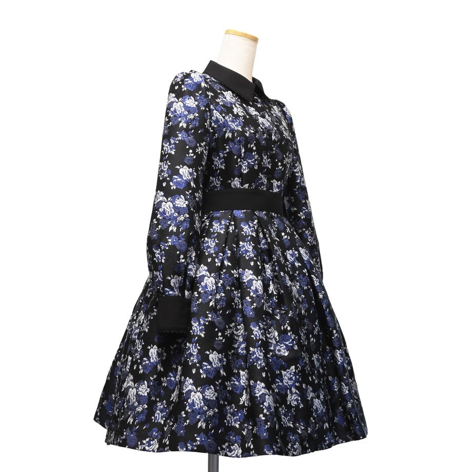 ローズジャガードワンピース 半袖 ネイビー ローズジャガードタックワンピース | Sheglit | ロリータ ゴスロリ