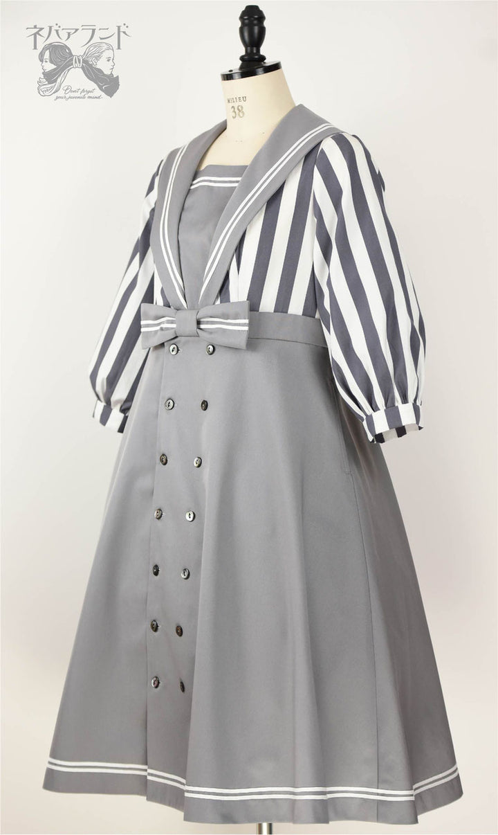 ネバアランド　セーラーワンピース Shore Ribbon Sailor Dress (Gray) | ネバアランド | Wunderwelt Fleur