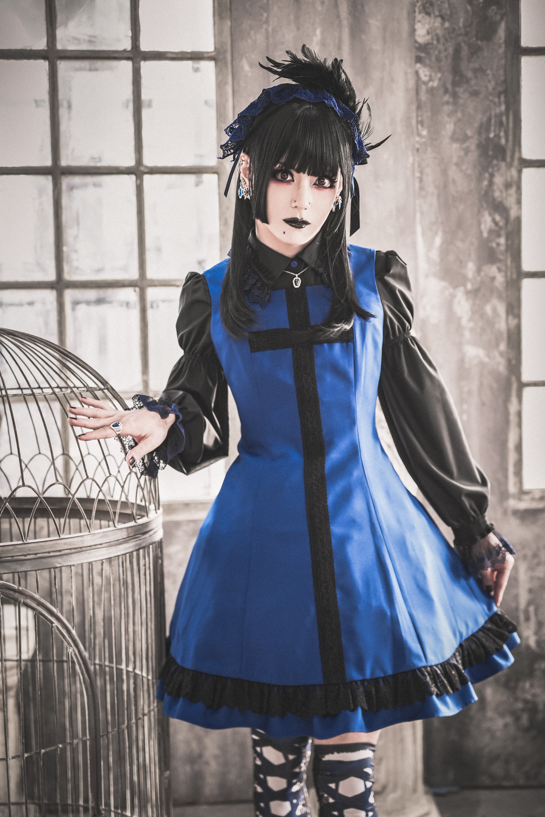 Moi-Meme-Moitie ローズ・レース十字架ジャンパースカー青×黒 9号 Moi Moi-Meme-Moitie ローズ・レース十字架ジャンパースカー青×黒 9号 Moi