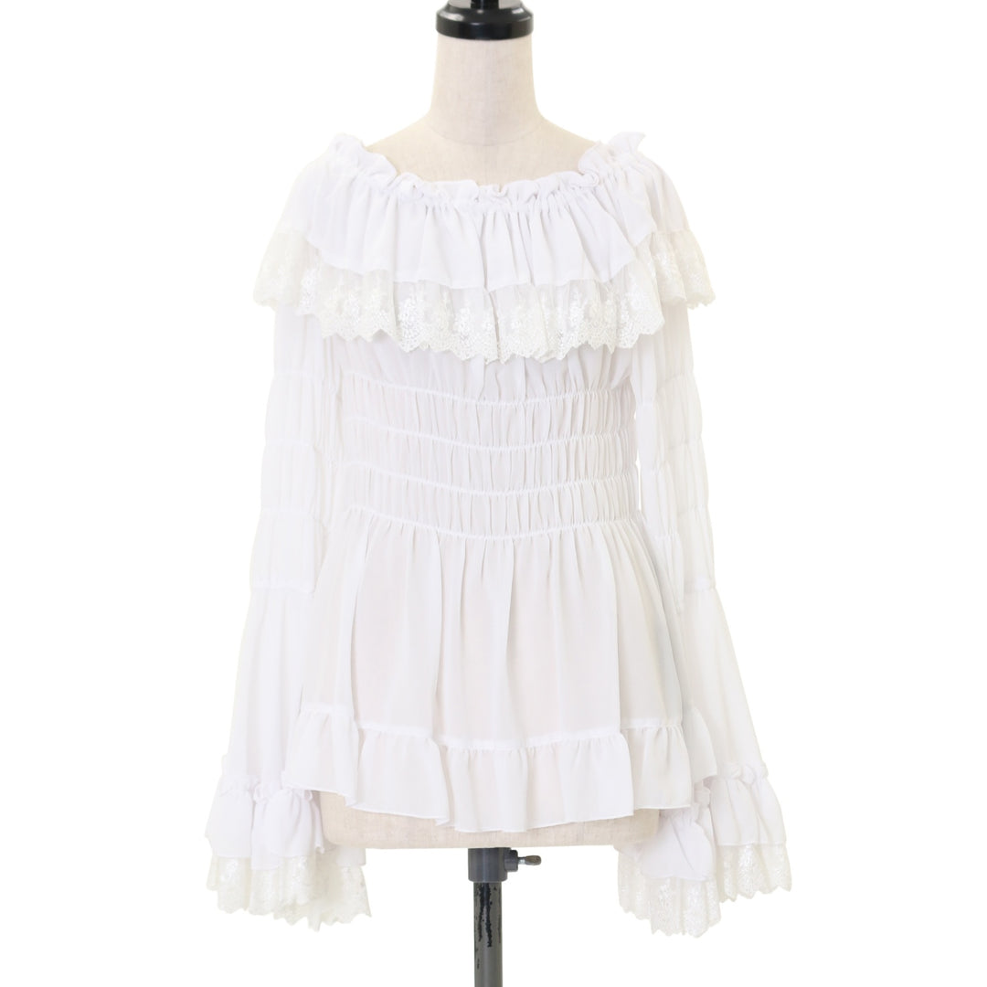 USED】レースシャーリング姫袖ブラウス | ATELIER-PIERROT