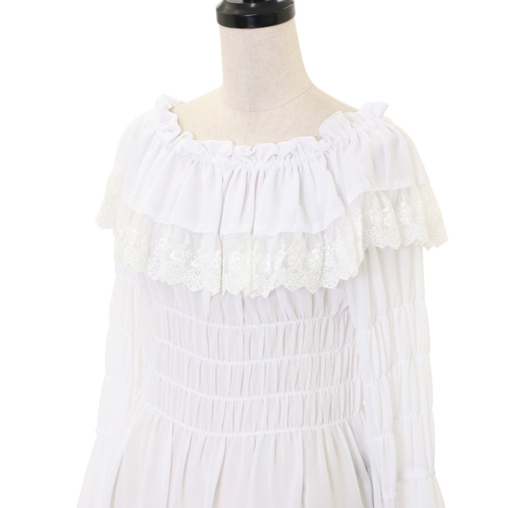 【USED品/ATELIER-PIERROT】レースシャーリング姫袖ブラウス　白 USED】レースシャーリング姫袖ブラウス | ATELIER-PIERROT