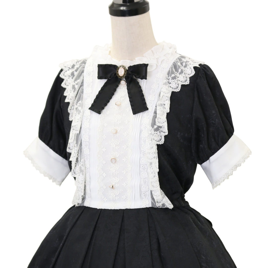 pina sweet collection ローズジャガードワンピース 半袖 黒 USED】ローズジャガードワンピース【半袖】（black × off white