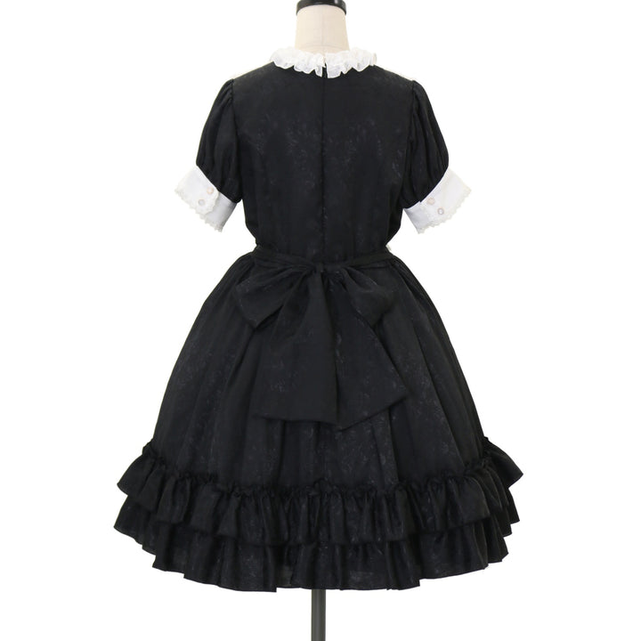 USED】ローズジャガードワンピース【半袖】（black × off white