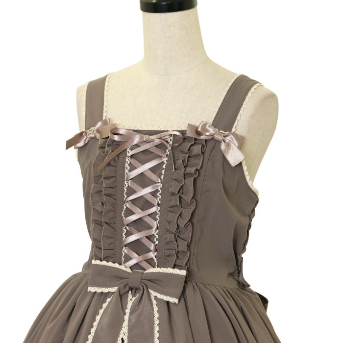 USED】レースアップティアードロングジャンパースカート