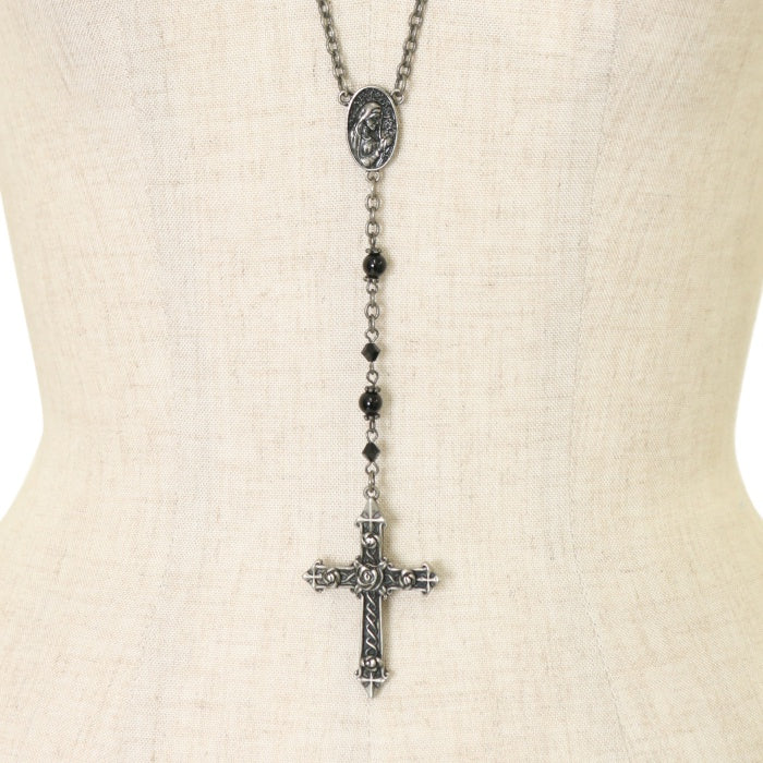 USED】ローズ十字架ロザリオネックレス(silver x black) | Moi-même