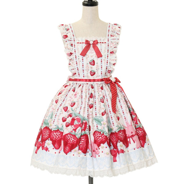 ト*ー様 Little Bunny Strawberryジャンパースカート+ K USED】Little Bunny Strawberryエプロン風スカート | Angelic Pretty