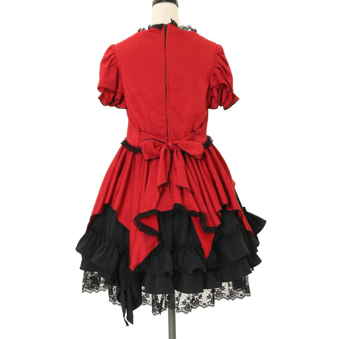 USED】あみあげアンティークワンピース+パニエ入りフリルスカート：赤