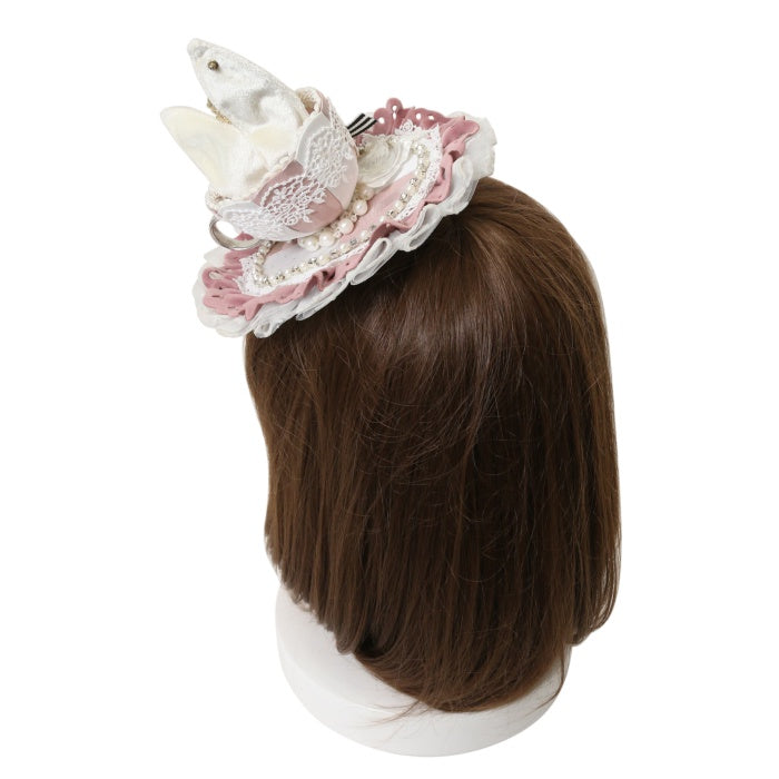 USED】Drink me・兎耳ティーカップ帽子 カクテルハット（白×ピンク