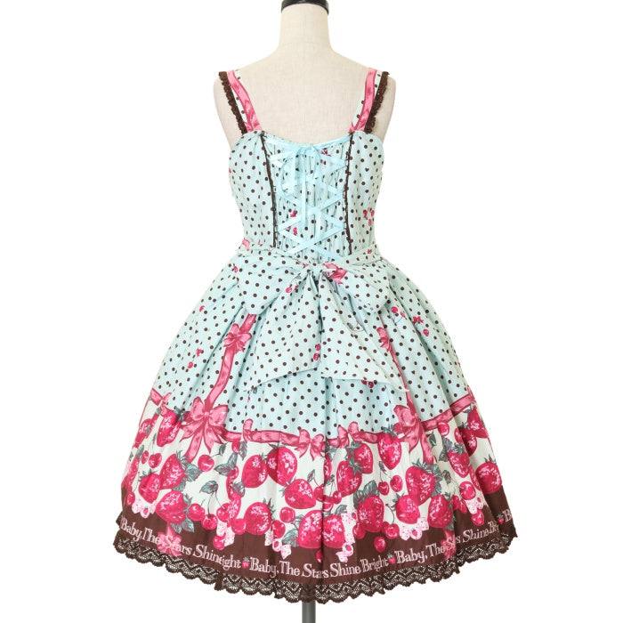 USED】いちごみるくなStrawberry Days柄 リボンジャンパースカート  