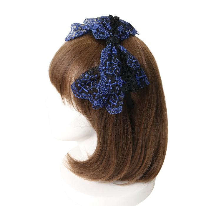 モワメームモワティエ Moitie 黒×青レースリボンカチューシャ 新品 モワメームモワティエ Moitie 黒×青レースリボンカチューシャ