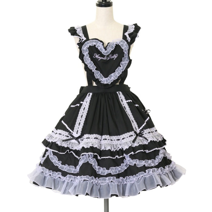Angelic Pretty ハート胸当て付きスカート ブラック USED】Heart胸あて付スカート(無地/ラベンダー×ブラック) | Angelic