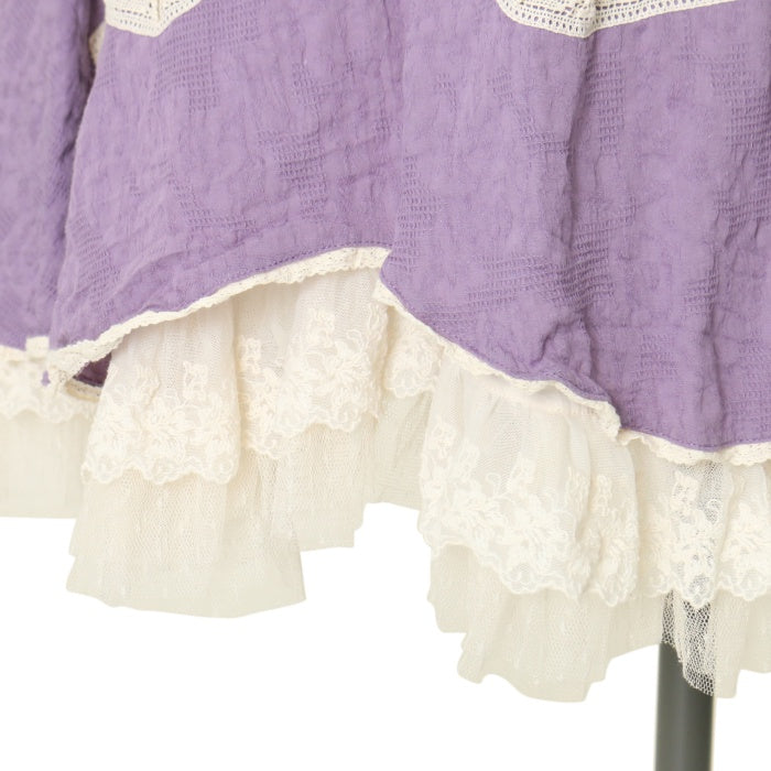 USED】【Lサイズ】リボンフローラ コットンレースロングワンピース