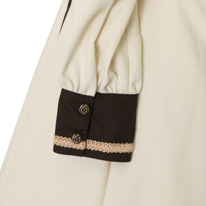 USED】【Mサイズ】フルールバッスルドレス（長袖/アイボリー×ショコラ