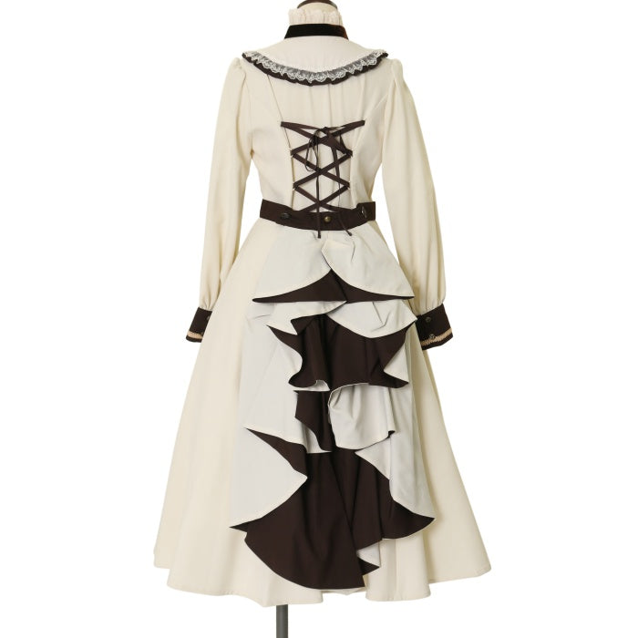 フルールバッスルドレス（長袖）　アイボリー×ショコラ USED】【Mサイズ】フルールバッスルドレス（長袖/アイボリー
