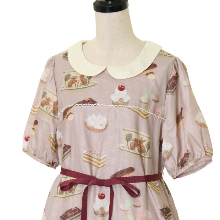 USED】【Mサイズ】Rabbit Teacup袖付ワンピース（パープルグレー