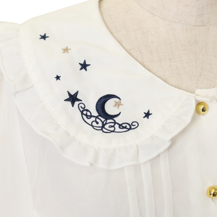 USED】【Mサイズ】月と星刺繍ブラウス（オフ×ネイビー） | Amavel