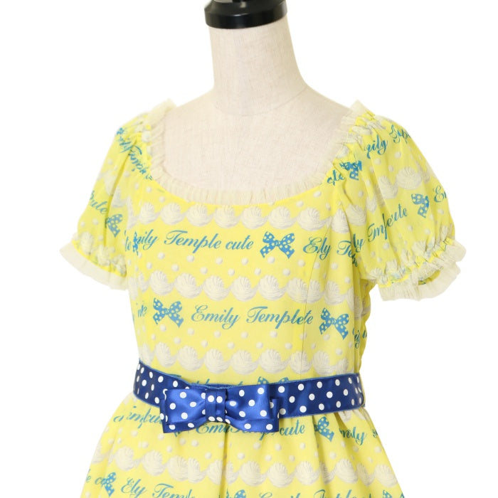 Emily Temple cute ジョーゼットロゴ＆クリームワンピース USED】ジョーゼットロゴ&クリームワンピース | Emily Temple cute