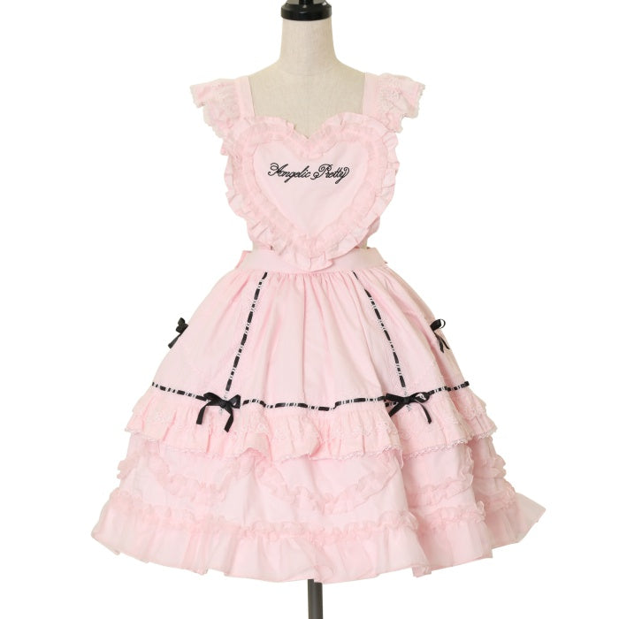 アンジェリックプリティ　Heart胸あて付スカート　クロ×シロ USED】Heart胸あて付スカート(無地) | Angelic Pretty | ロリータ