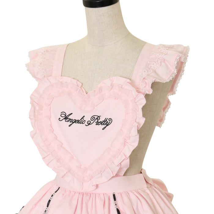 Angelic Pretty Heart胸当て付きスカート 黒×ピンク