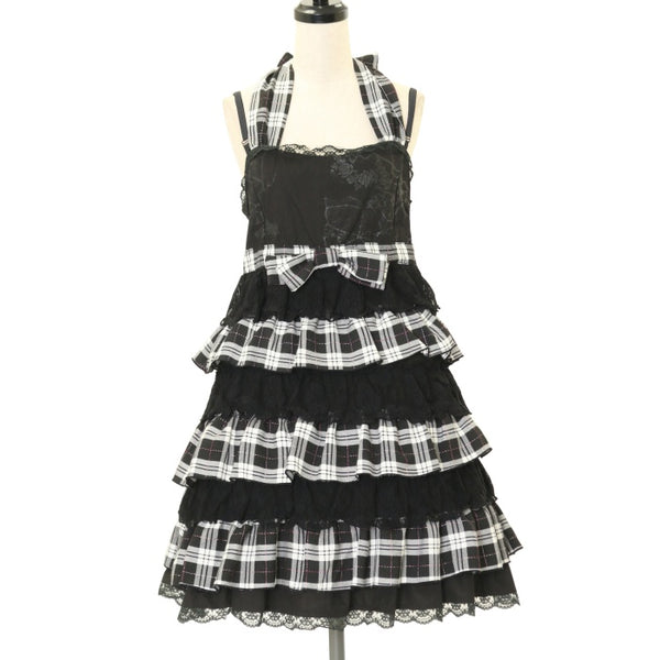 USED】H.jelly チェックティアードフリルホルターキャミワンピース | h
