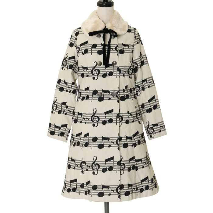 USED】【160cm】音符柄ファー襟コート | Shirley Temple | ロリータ  