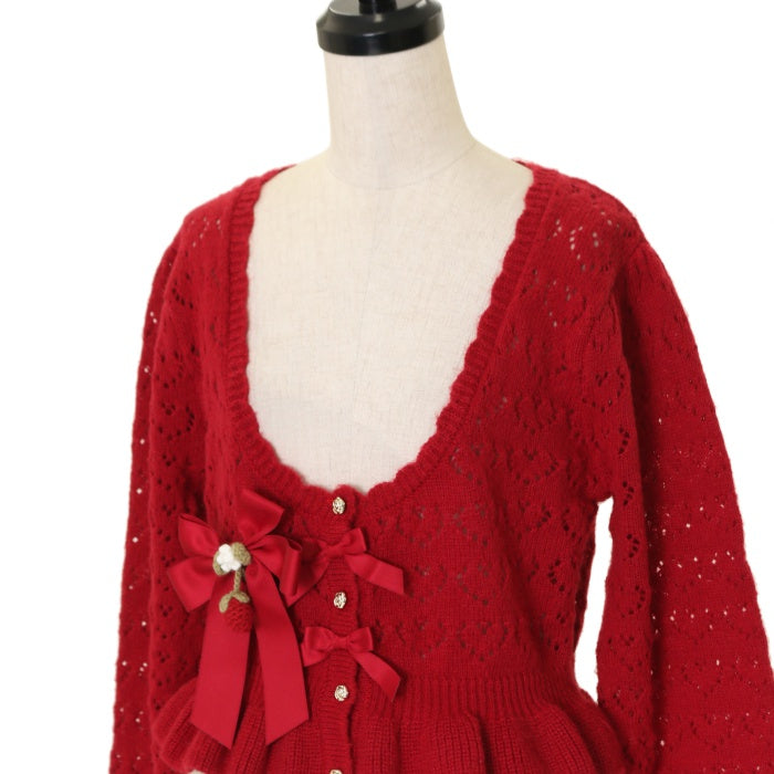 axesfemmekawaiiハート透かし編みニットボレロ