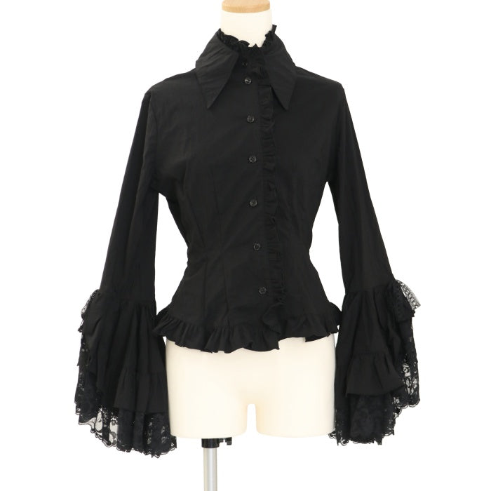 USED】デコラティブタイ付き姫袖ブラウス:黒×黒レース | MARBLE USED】デコラティブタイ付き姫袖ブラウス:黒×黒レース | MARBLE