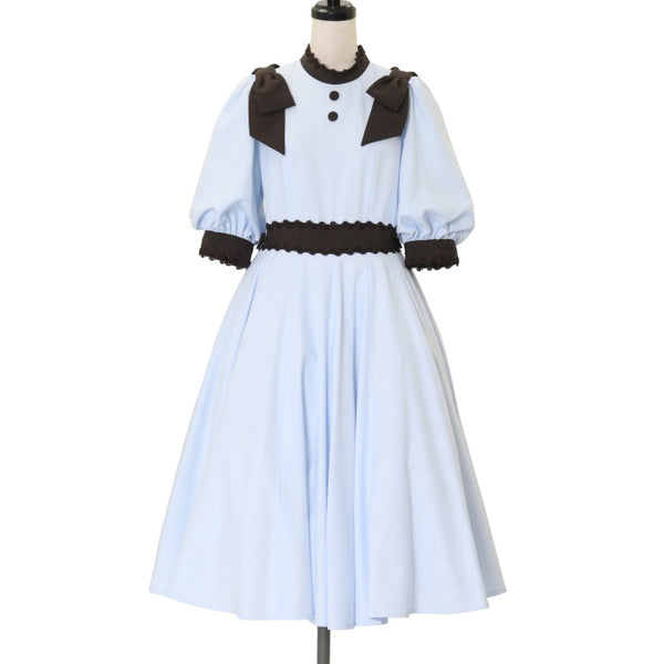 USED】【Mサイズ】Classy Ribbon ワンピース（サックス×ショコラ