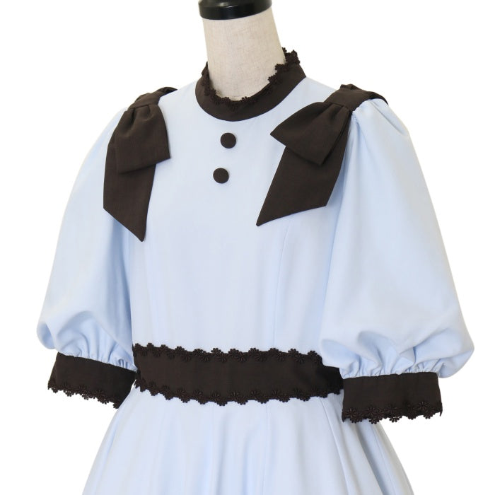 USED】【Mサイズ】Classy Ribbon ワンピース（サックス×ショコラ