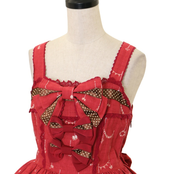 USED】My little red riding hood柄ドットリボンジャンパー