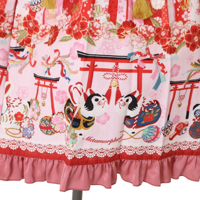 メタモルフォーゼ☆いろどり花てまりワンピース☆プラスサイズ USED】【プラスサイズ】いろどり花てまり フリルワンピース