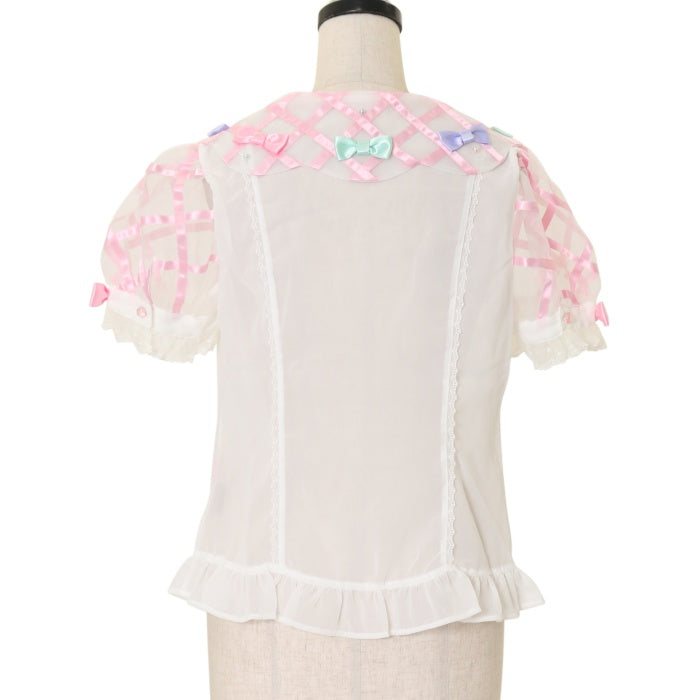 USED】Dream Showerブラウス（ホワイト×ピンク） | Angelic Pretty