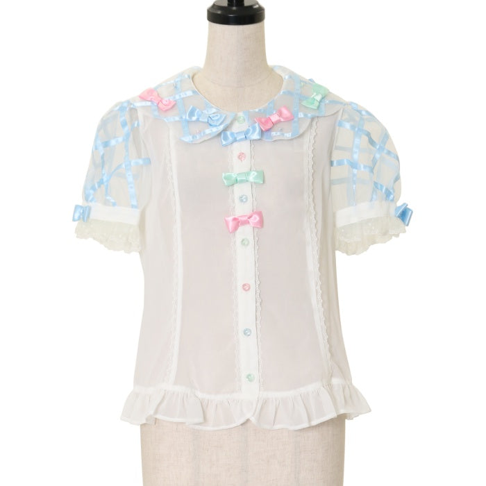 Angelic Pretty　Dream Showerブラウス USED】Dream Showerブラウス（ホワイト×サックス） | Angelic Pretty