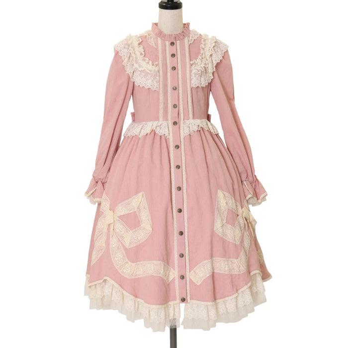 USED】【XSサイズ】リボンフローラ コットンレースロングワンピース  