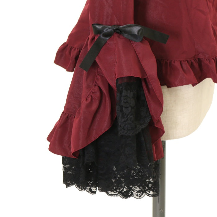 USED】別タイ付きクラシカルデコレーションブラウス：えんじ×黒×黒ﾚｰｽ