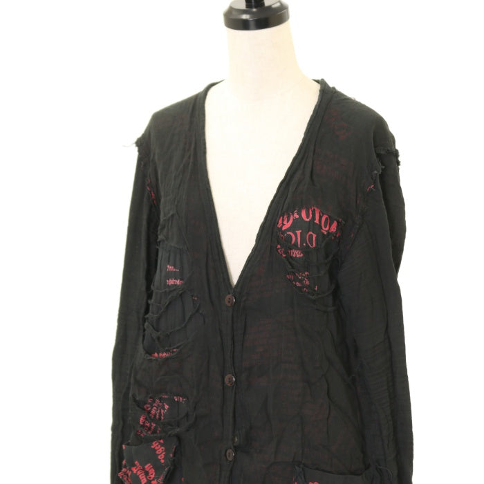 USED】ANARCHY 英字プリントクラッシュガーゼカーディガン（黒×赤