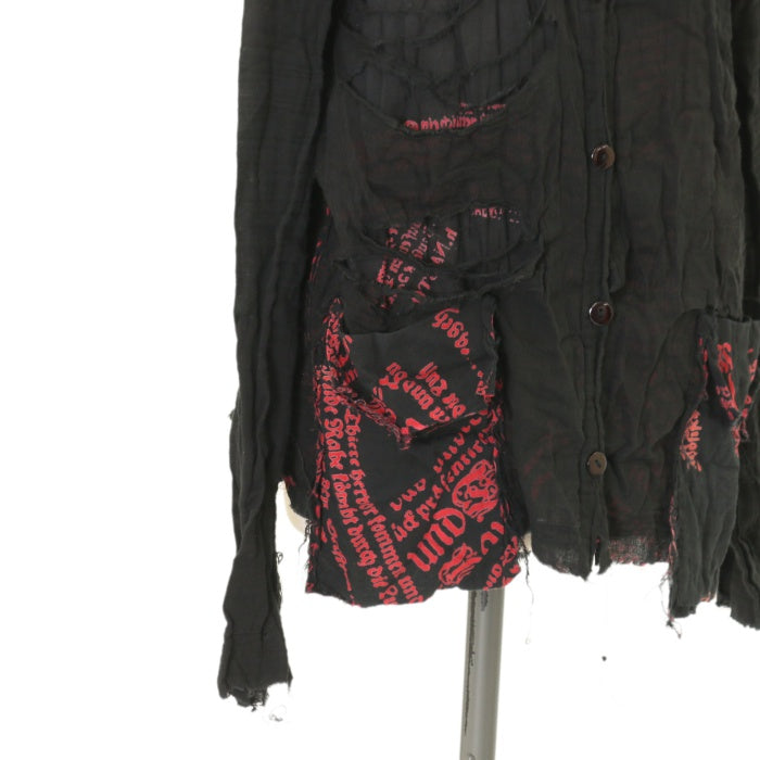 USED】ANARCHY 英字プリントクラッシュガーゼカーディガン（黒×赤