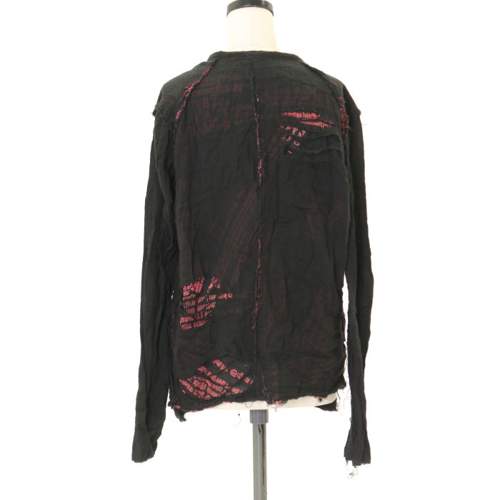 USED】ANARCHY 英字プリントクラッシュガーゼカーディガン（黒×赤