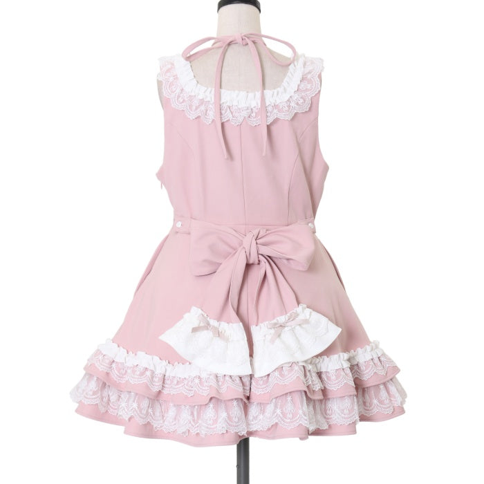 USED】【Mサイズ】レースアップジャンパースカート（ピンク×ホワイト