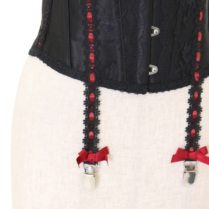 USED】【MRcorset】ガーターベルト風ベリーショートコルセット（黒×赤