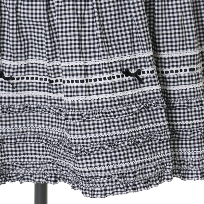 USED】ロゴ刺繍ギンガムチェックティアードワンピース | PINK