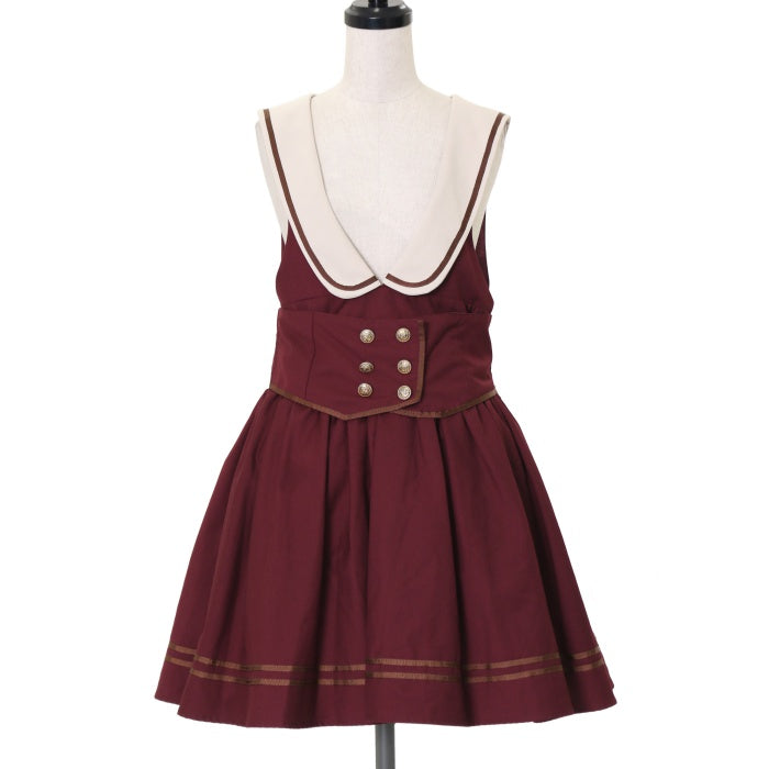 USED】【Mサイズ】ラウンドカラーカマーベルト風ジャンパースカート