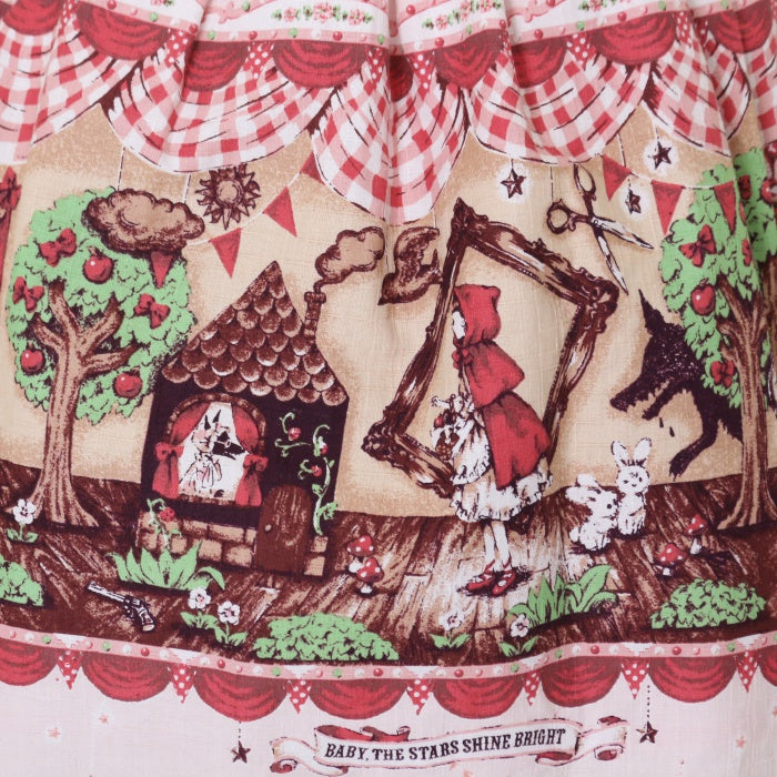 USED】My little red riding hood柄ドットリボンジャンパースカート