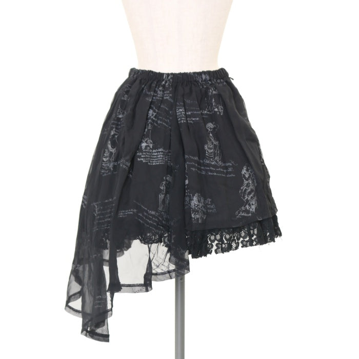 【Sixh. 】h.NAOTO 巻きスカート 刺繍 ラメ スカート 変形 黒 USED】Blood 天使柄アシメスカート | h.NAOTO Wunderwelt Online Shop