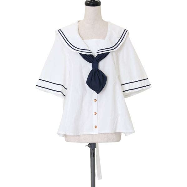 USED】【プラスサイズ】セーラーブラウス（オフ白・単色