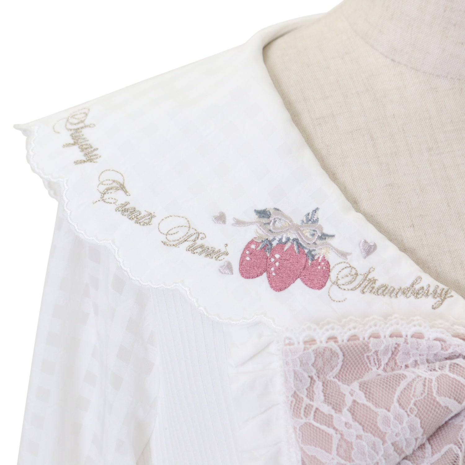 LIZLISA リズリサ ストロベリー刺繍セーラーリブブラウス ピンク