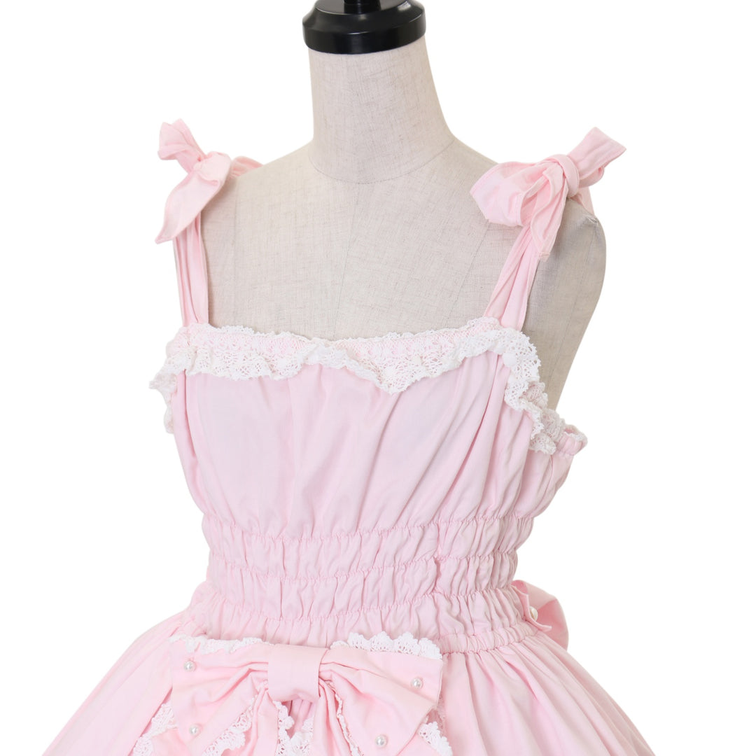 Angelic Pretty リボンシャーリングジャンパースカート USED】リボンシャーリングジャンパースカート | Angelic Pretty