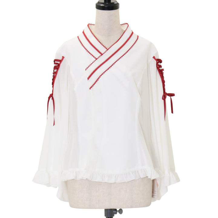 ま*ん様 メタモルフォーゼ中古パフスリーブ半袖ブラウス白、百合の紋章