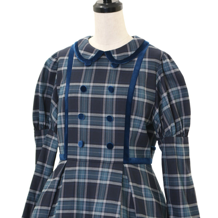 USED】【Mサイズ】フローラツイルチェックドレス（ネイビー×ホワイト