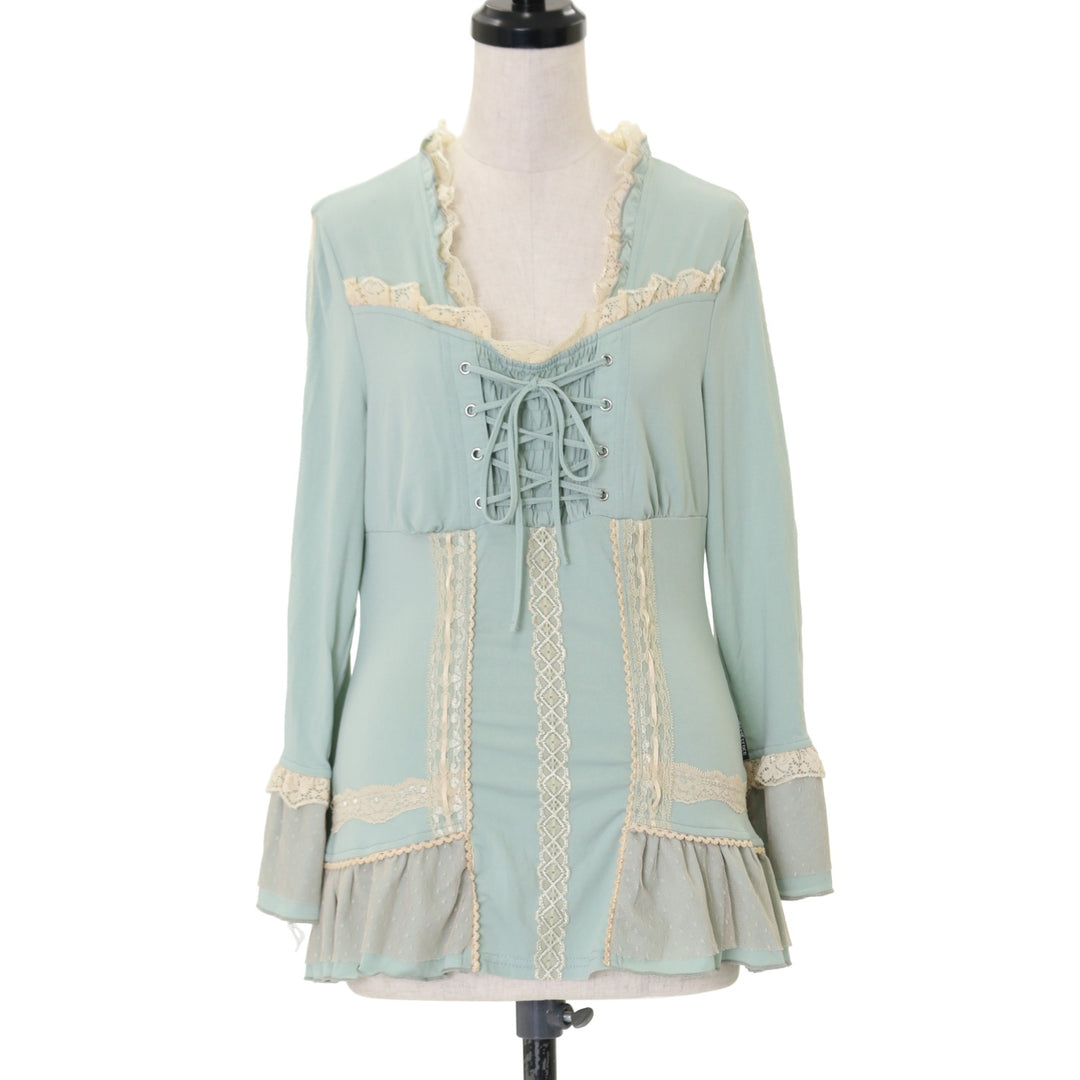 *新品タグ付* OzzCroce 薔薇刺繍入りレースアップ半袖カットソー OZZON - OzzOneste OzzCroce 半袖薔薇刺繍フリルレースブラウスの通販